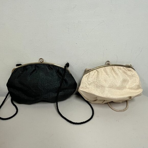 New Vintage 2 black + cream woven straw crossbody shoulder bags small made Italy - Picture 3 of 7